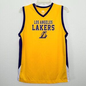 NBA Log Angeles Lakers Jersey Kids Size XL 16/18 V Neck Yellow Purple Basketball